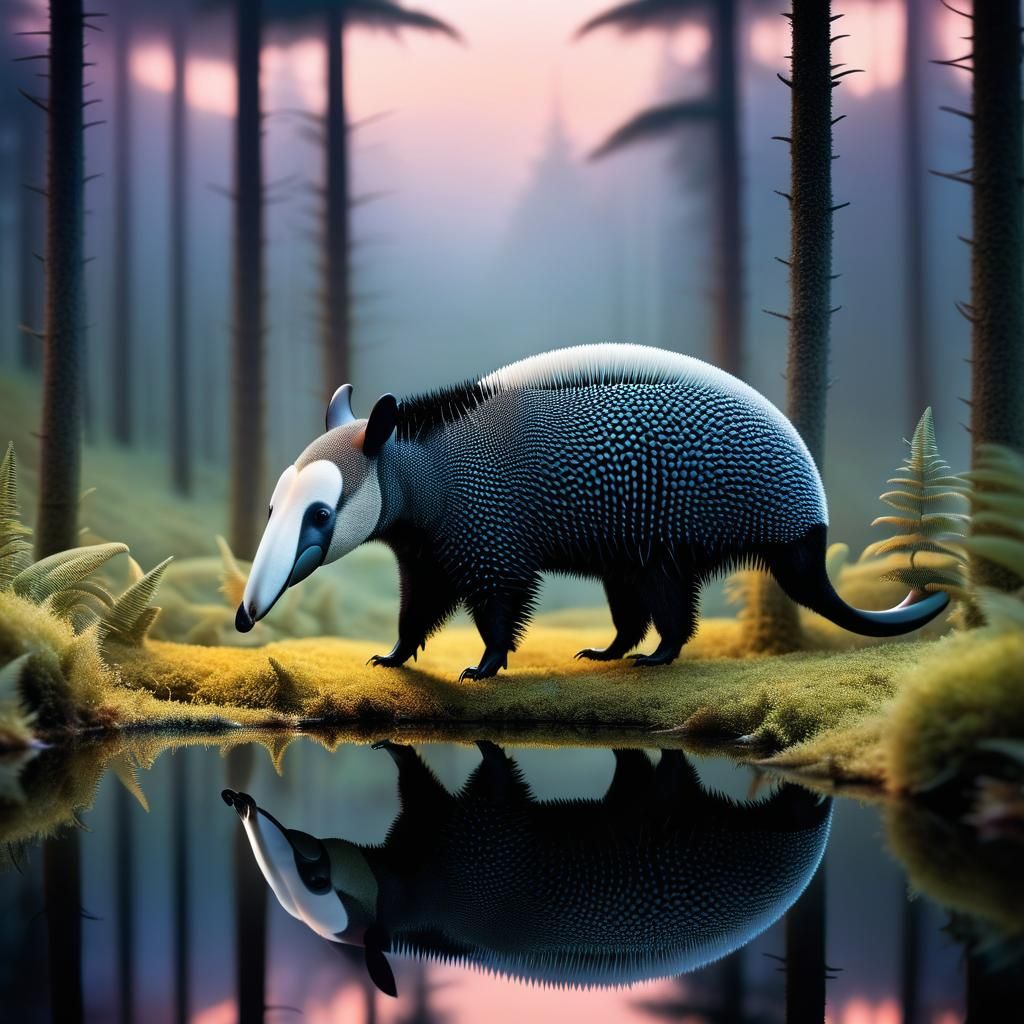 Surreal Anteater in Mirrored Dreamlike Forest