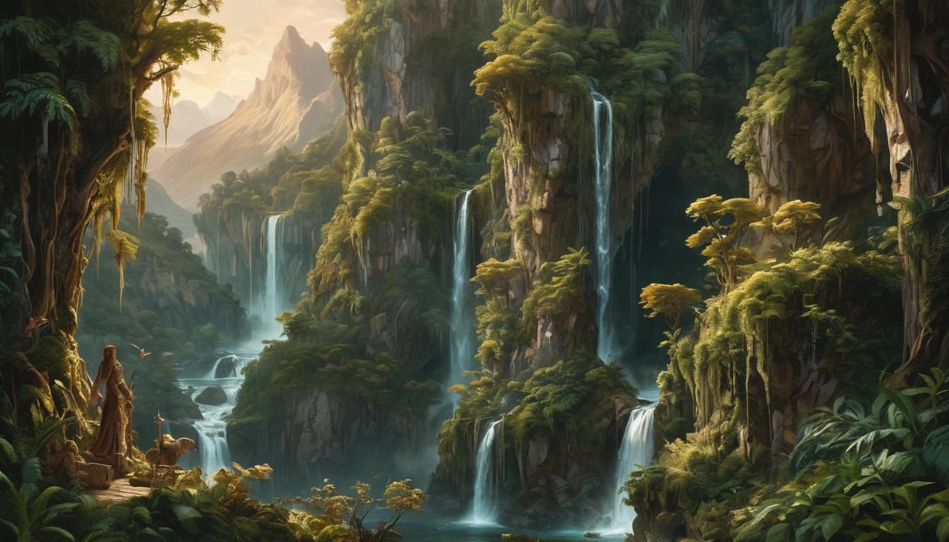 Fantasy World with Mystical Creatures as Oil Painting