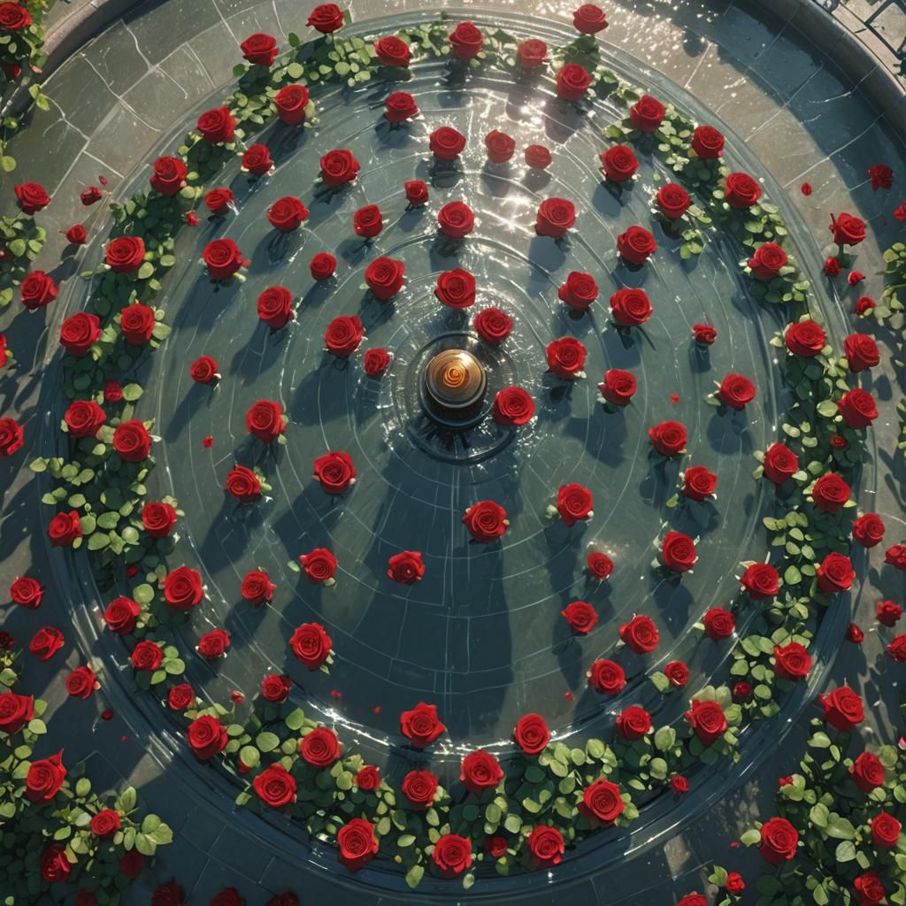 Glass Fountain with Red Roses: Fantasy Concept Art