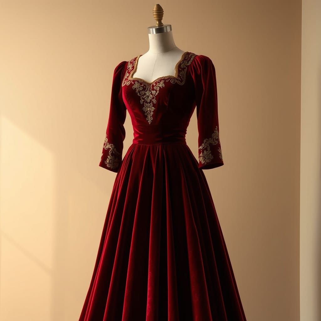 11th Century Byzantine Crimson Gown with Gold Embroidery