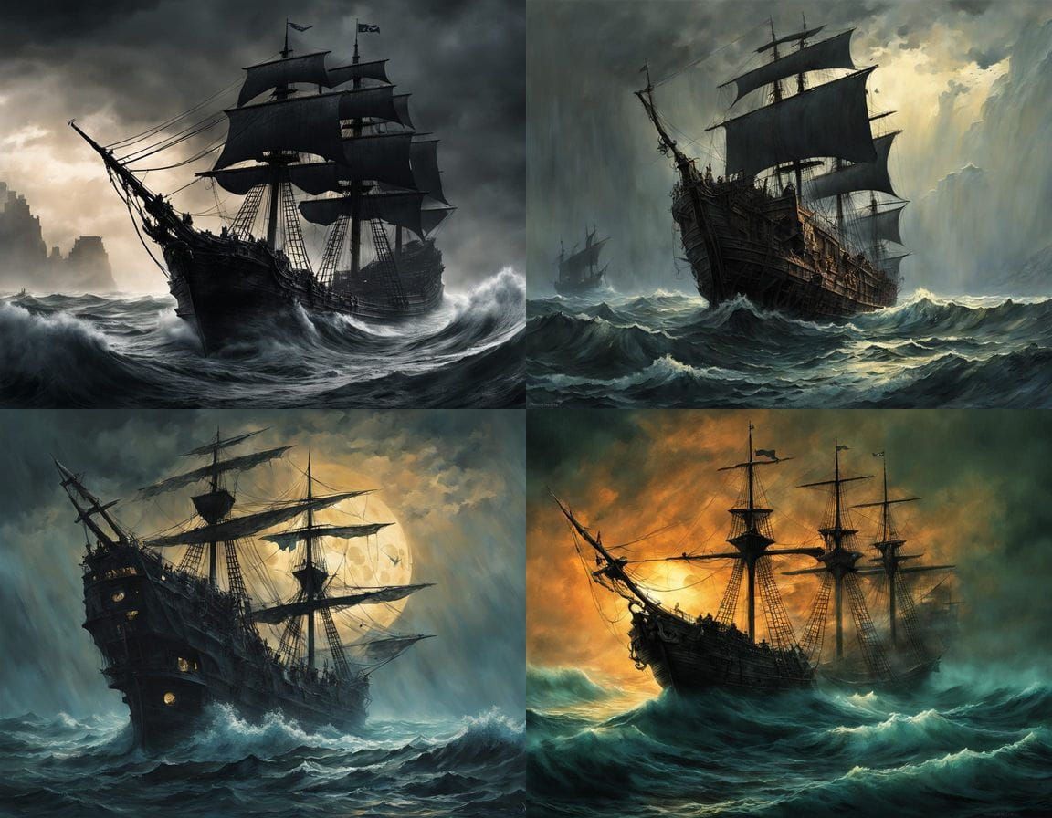 Ethereal Pirate Vessel Confronts Turbulent Waters with Tatte...
