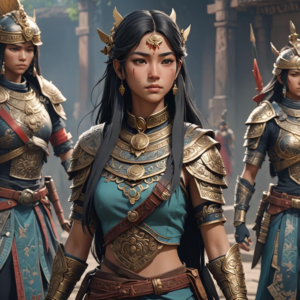 Beautiful Mayan Warrior Woman in Anime Style