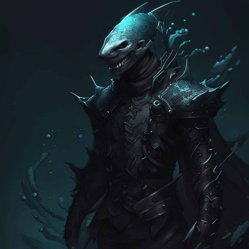Shark Man Necromancer in Eerie Dungeon