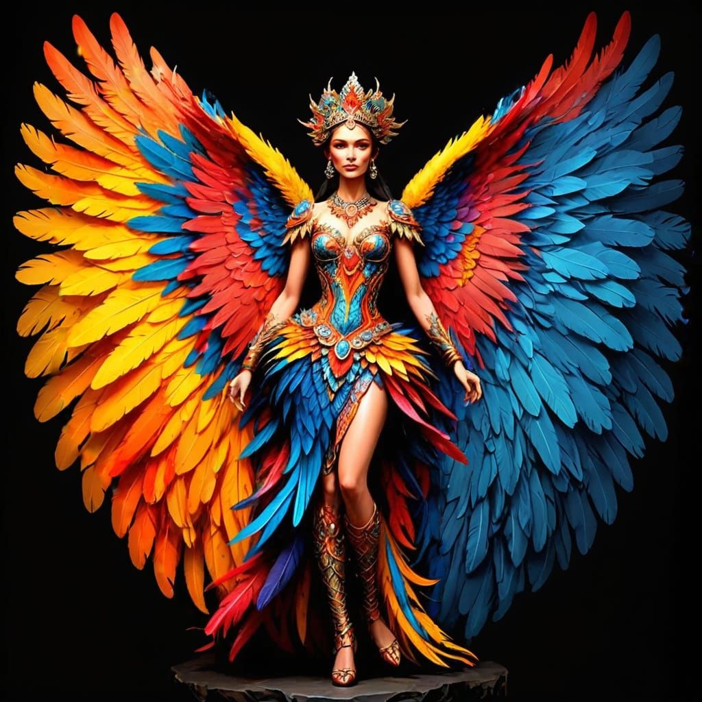 Ethereal Goddess Unfurls Vibrant Feathers of Courage