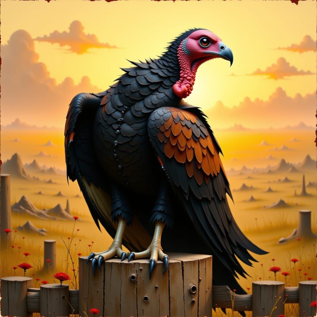 Turkey Buzzard Perched at Sunset, Wildlife Art