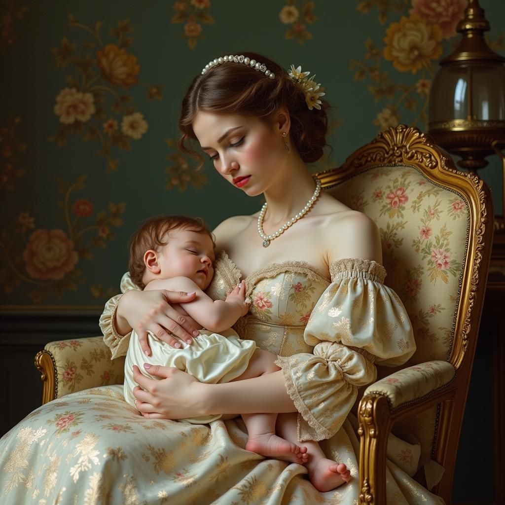 Victorian Mother and Child Under Glass Dome