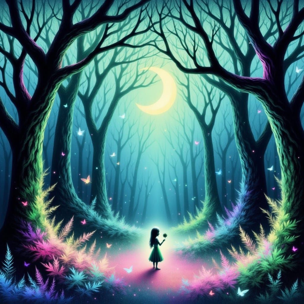 Whimsical Fantasy Forest in Digital Acrylic Style