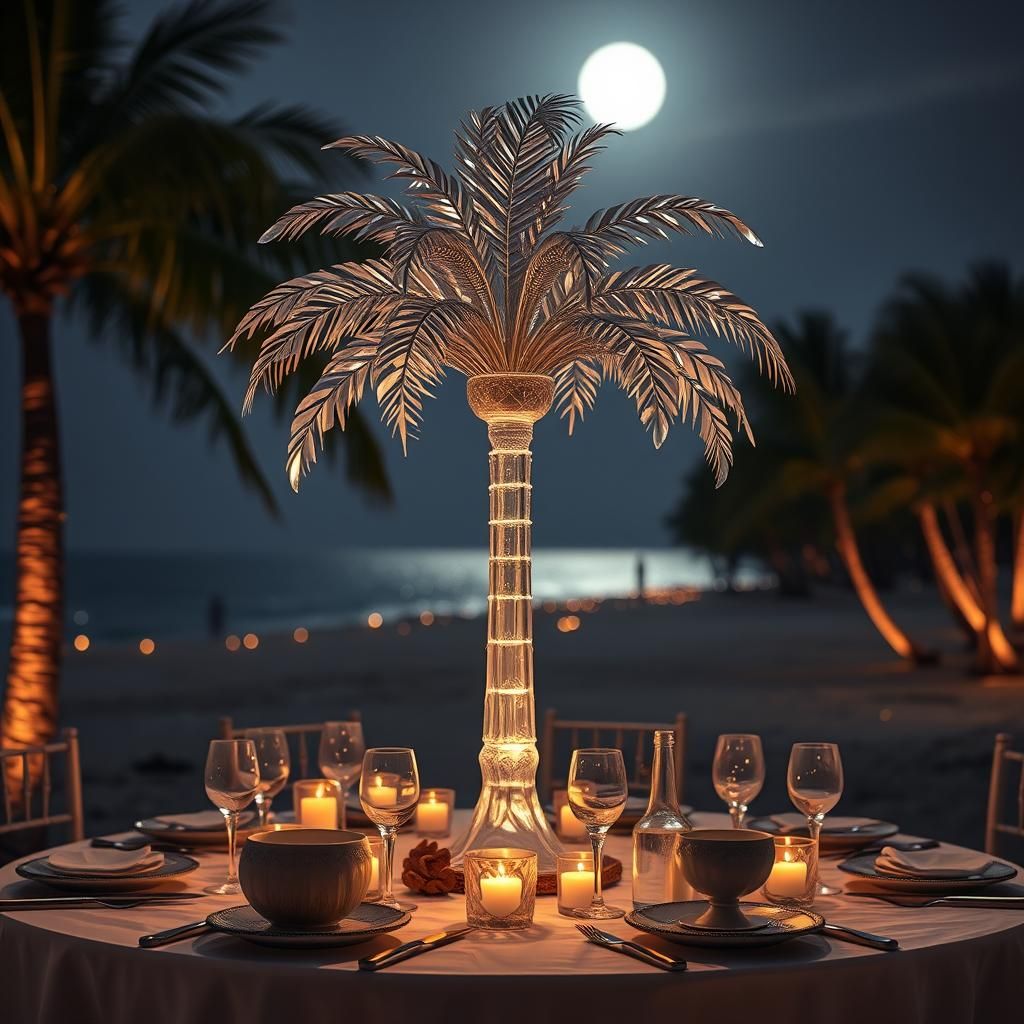 Majestic Crystal Palm Tree Forest at Night