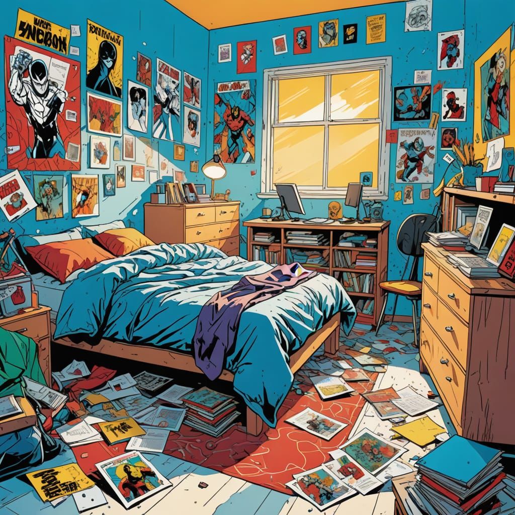 Vibrant Teenage Bedroom in Comic Book Style