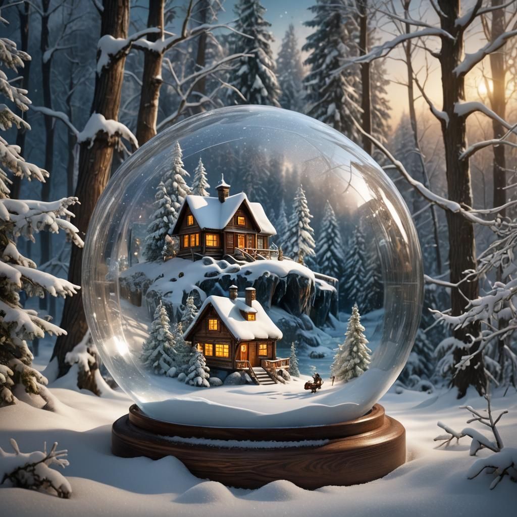 Enchanting Winter Landscape Inside a Snow Globe