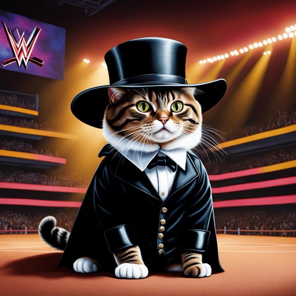 Cat as The Undertaker in Photorealistic Painting