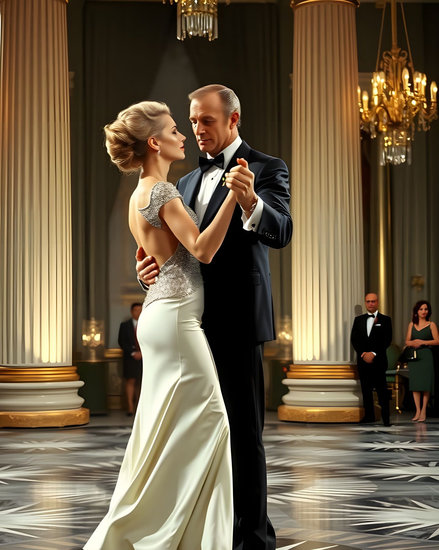 James Bond and Domino Tango in Elegant Black Tie Ballroom