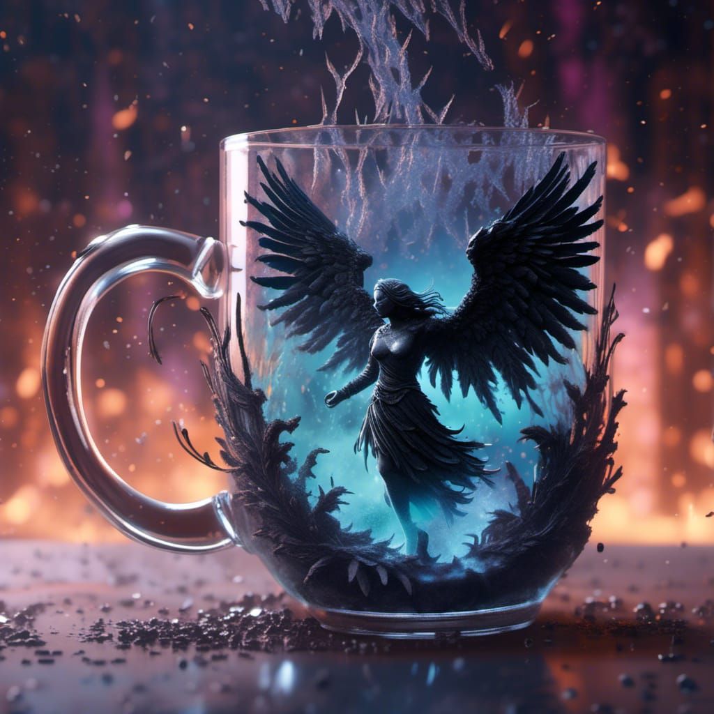 Dark Angel Trapped in Mug: Fantasy Art