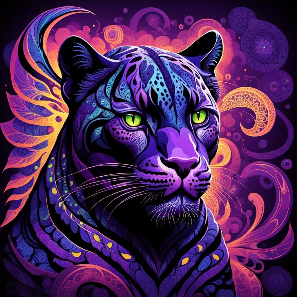 Winged Purple Panther Blacklight Poster Art