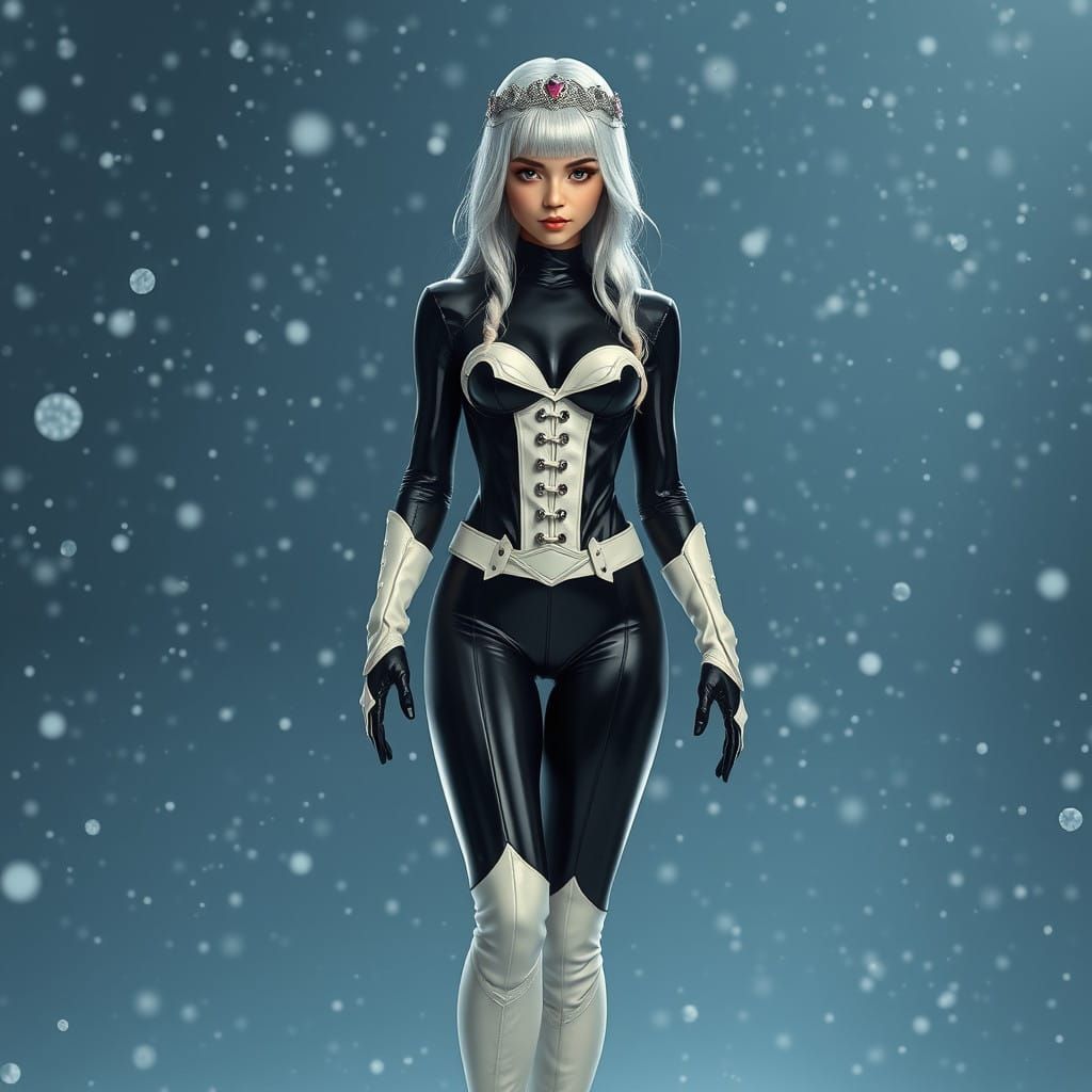 Platinum Blonde Goddess in Winter Wonderland Latex Fantasy