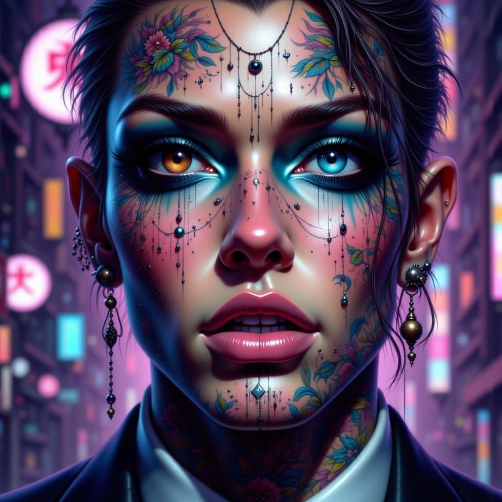 Brooding Yakuza with Bi-Color Eyes in Tokyo Nightlife