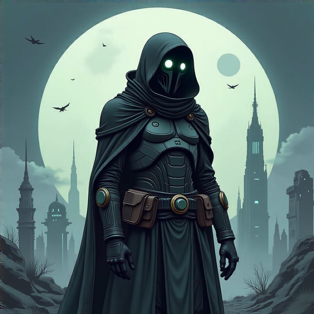 Grimdark Scene in Retrofuturistic Style