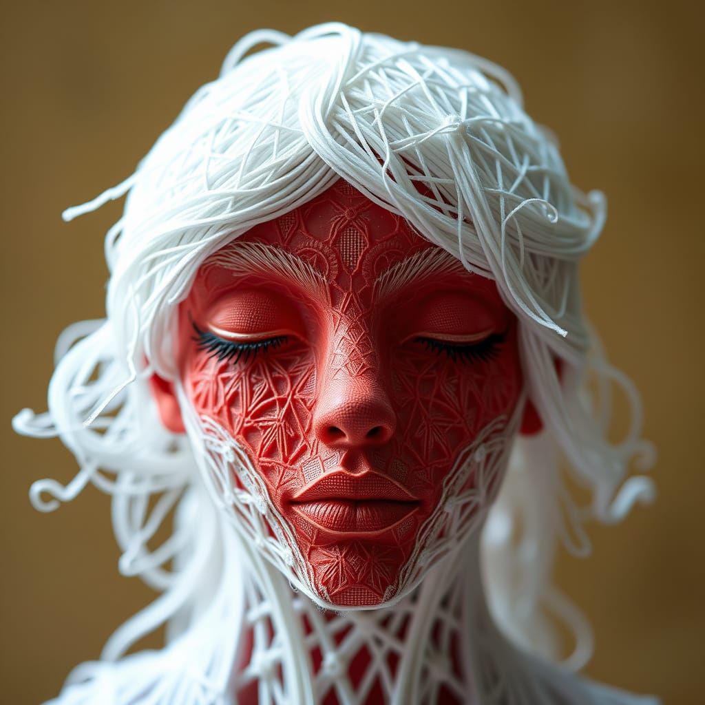 Intricate Woollen Threads Form a Serene Face