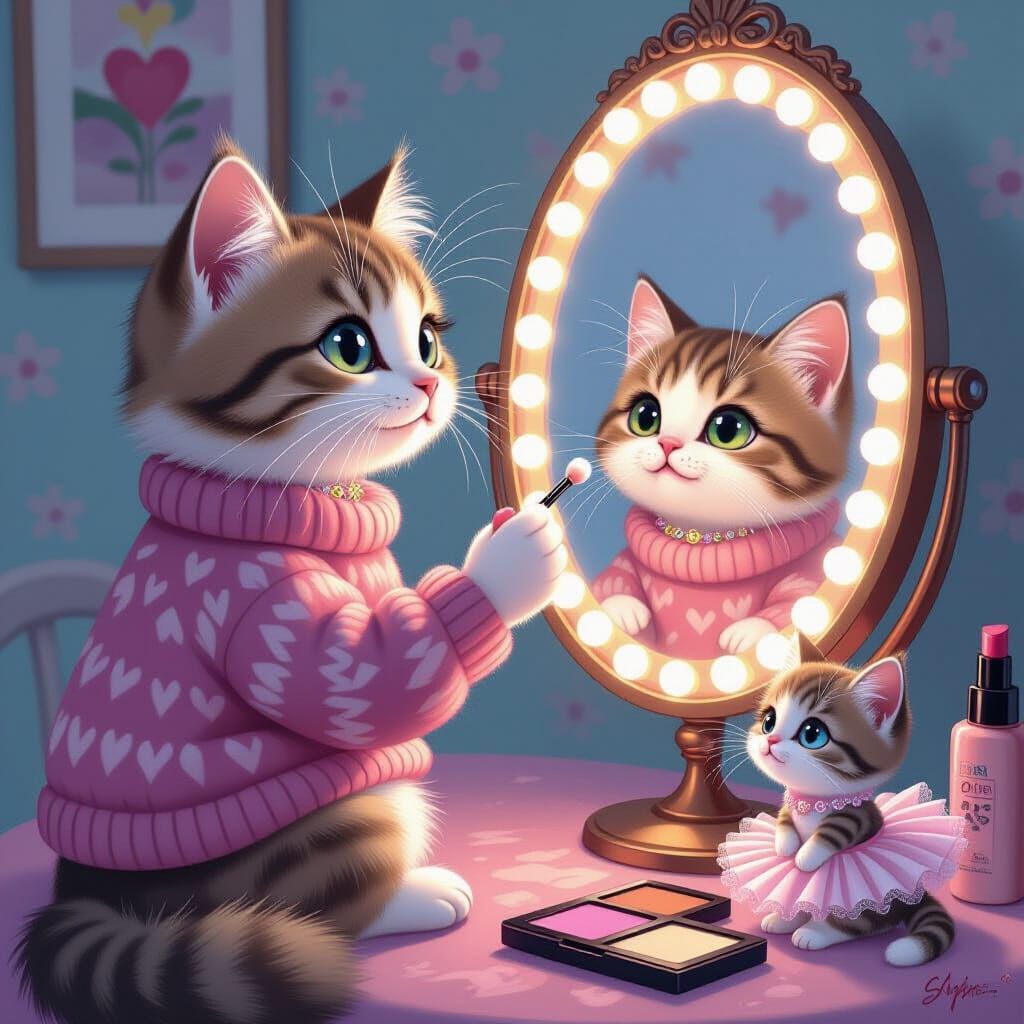 Cat Makeup Artist in Pop Art Style