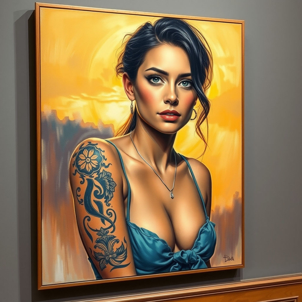Female Tattoo Model Portrait in Van Gogh Style