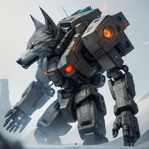 Futuristic Wolf Robot with Ice Stinger Launcher
