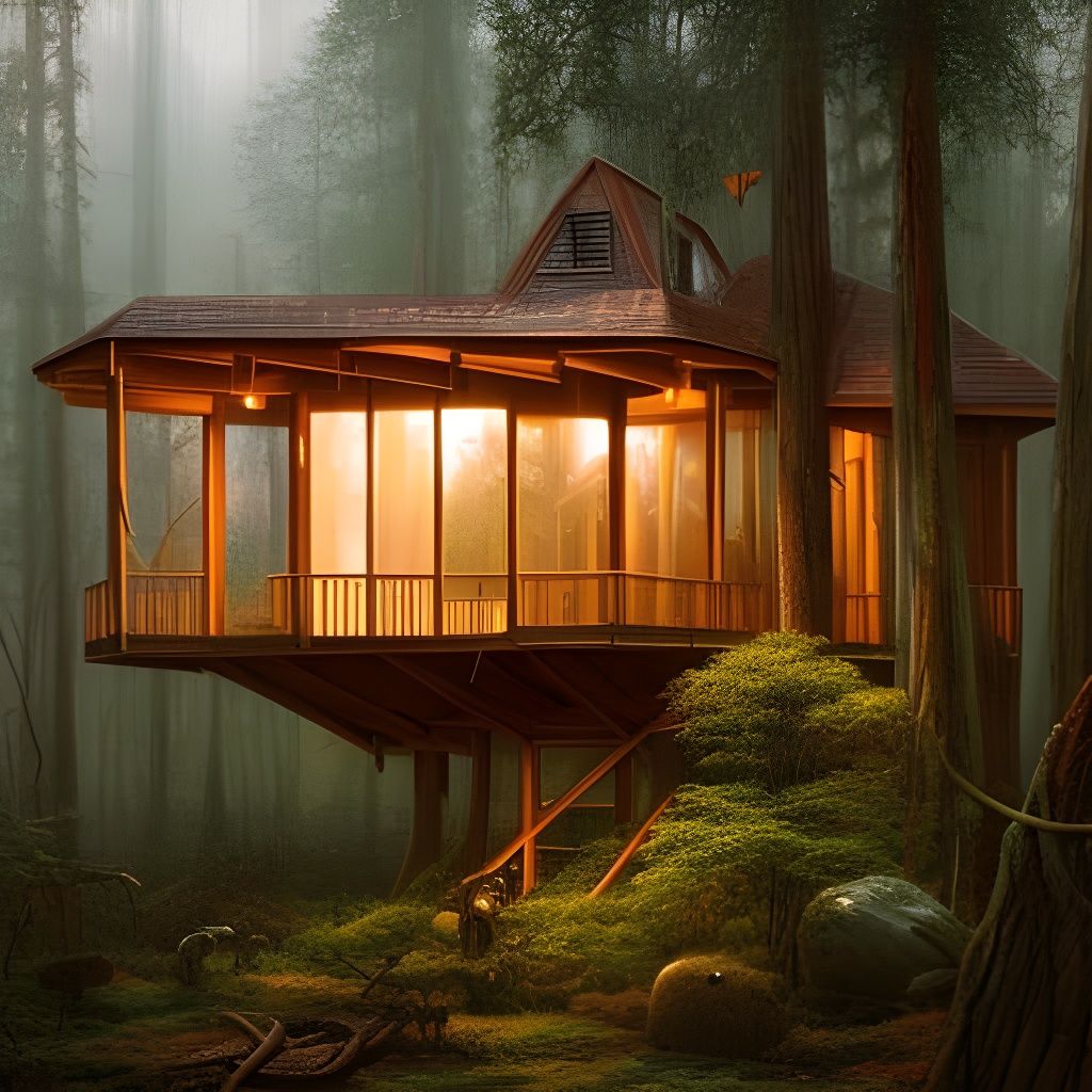 Horror Movie Treehouse Interior in Hyperrealism Style