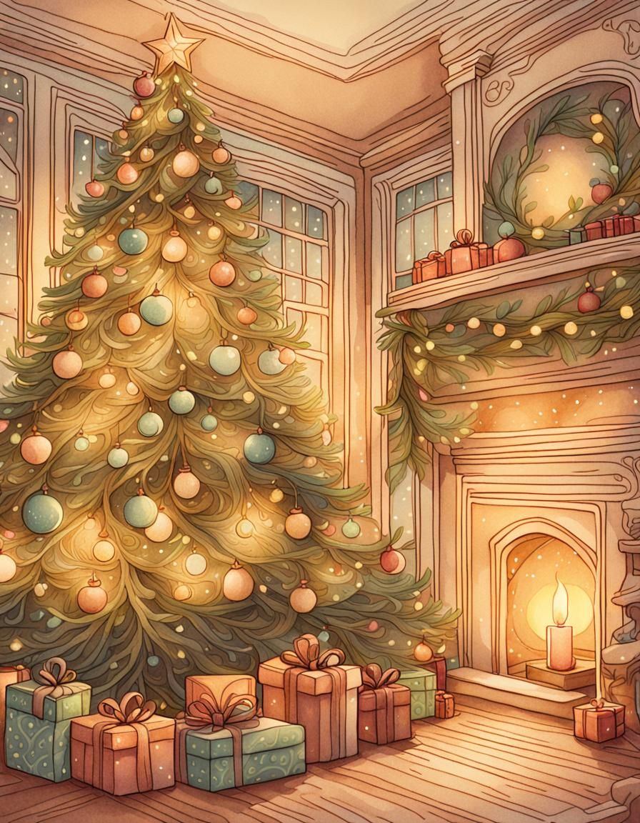 Vintage Art Nouveau Christmas Tree in Elegant Whimsy