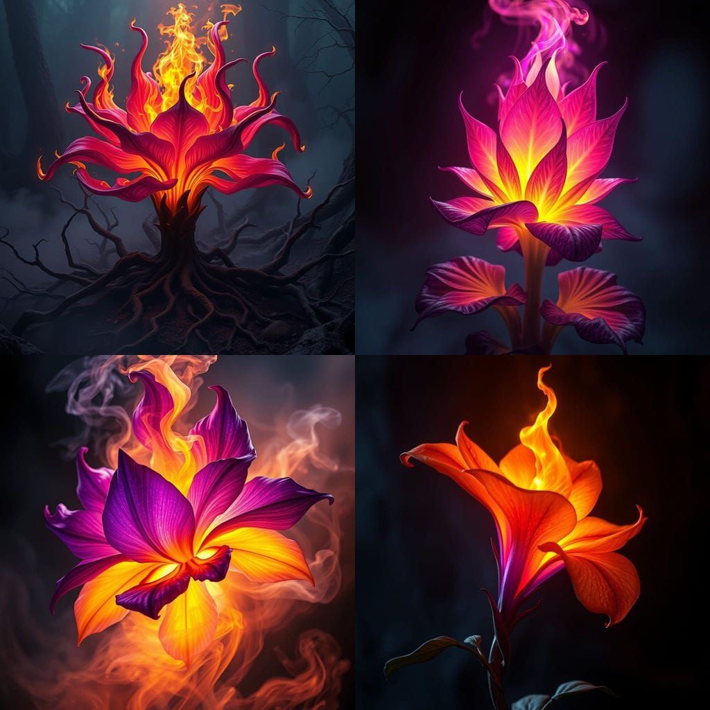 Surreal Fire Bloom in Dark Fantasy