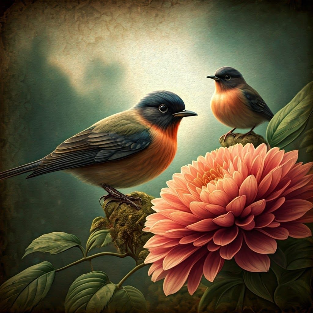 Romantic Watercolor Birds in Lush Florals