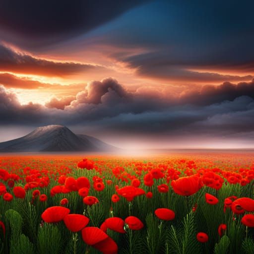 Epic Poppy Field: Dramatic Digital Matte Painting