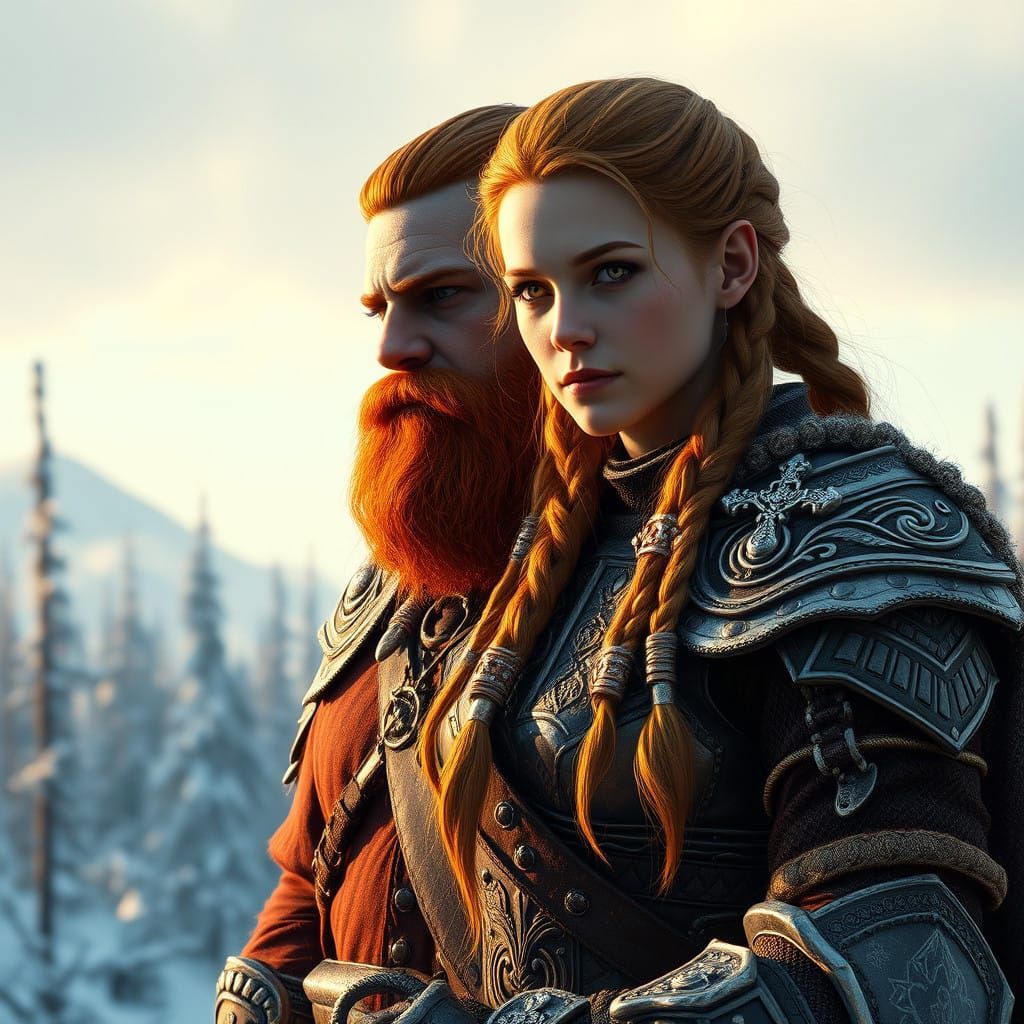 Epic Skyrim Fantasy Scene with Nordic Warriors