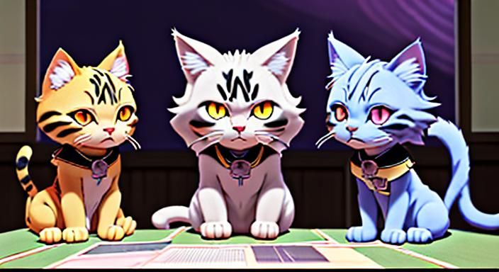 Cats Plotting World Domination with Cheese in Anime Style