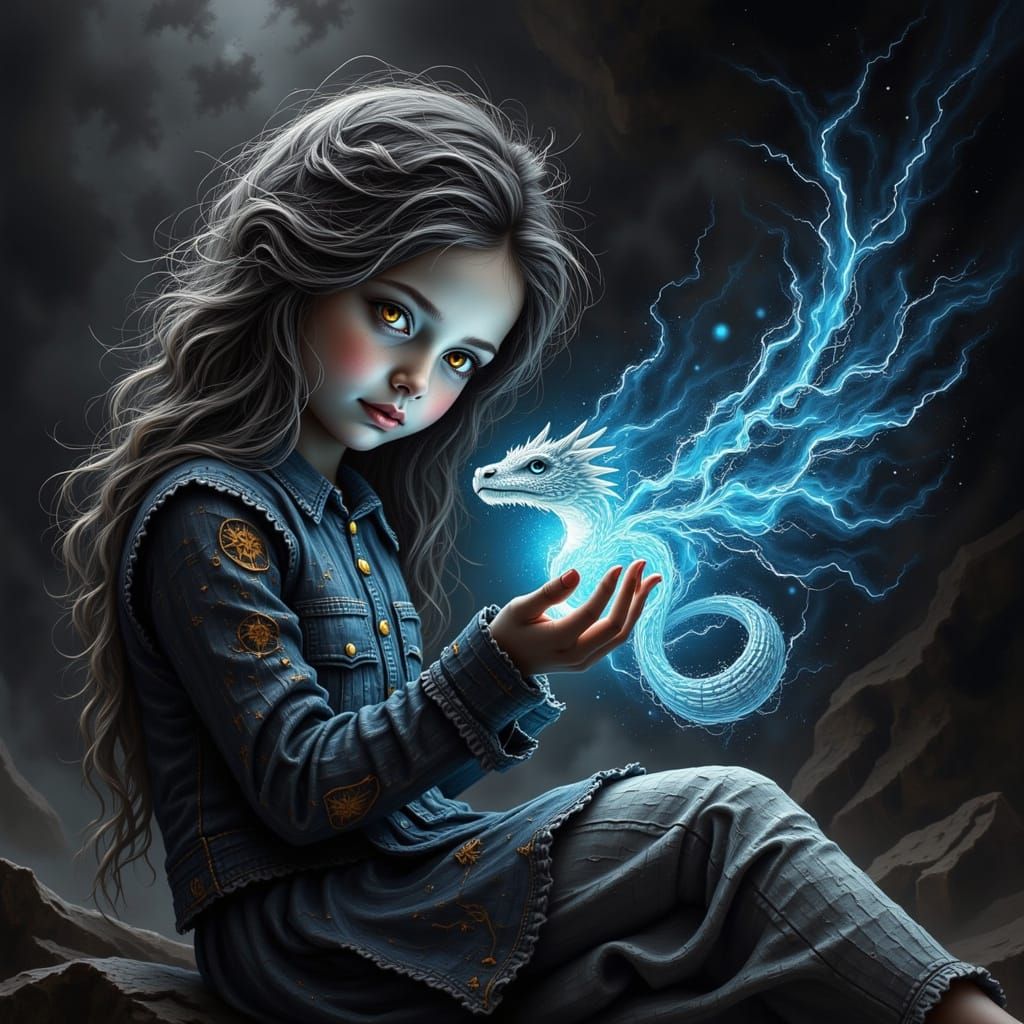 Girl Holding Glowing Magical Baby Dragon Energy