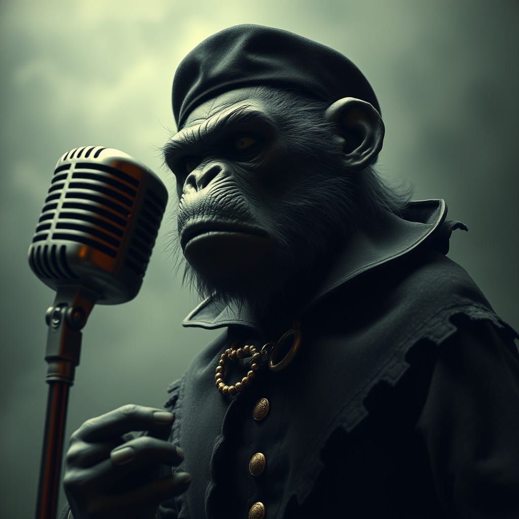 Gorille en Costume, Prêt à Hurler une Chanson Macabre