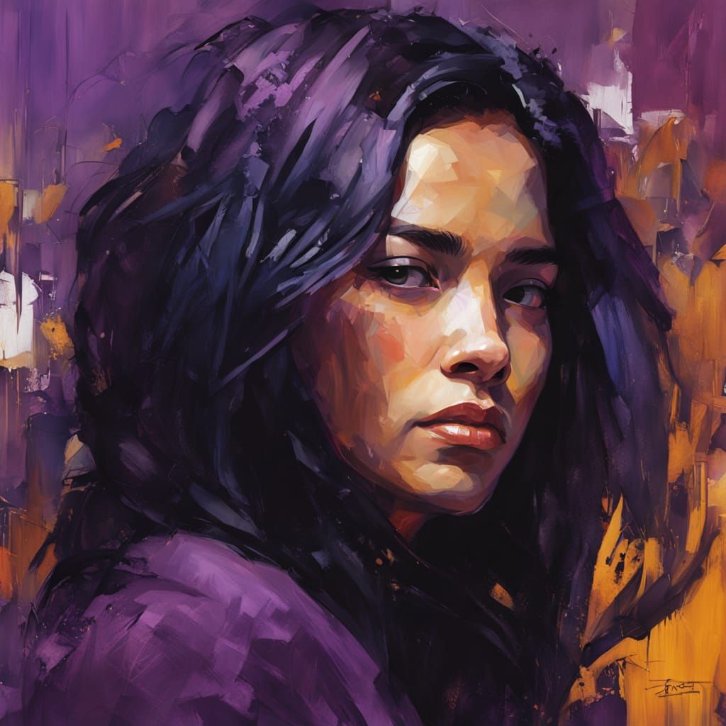 Purple Hair Portrait in Digital Impasto Style