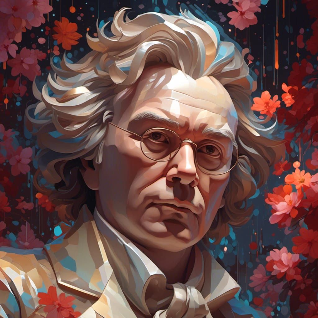 Hyperdetailed Beethoven Portrait in Art Nouveau Style