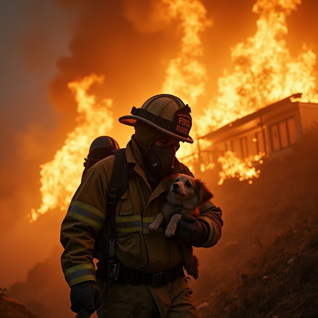 California Firefighter Rescues Dog from Inferno