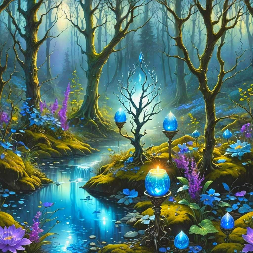 Silver Chalice in Mountain Lake: Fantastical Matte Painting