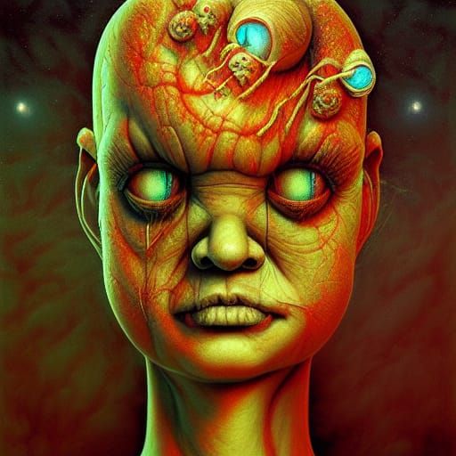 Creepy Thomas the Train Portrait in Body Horror Style