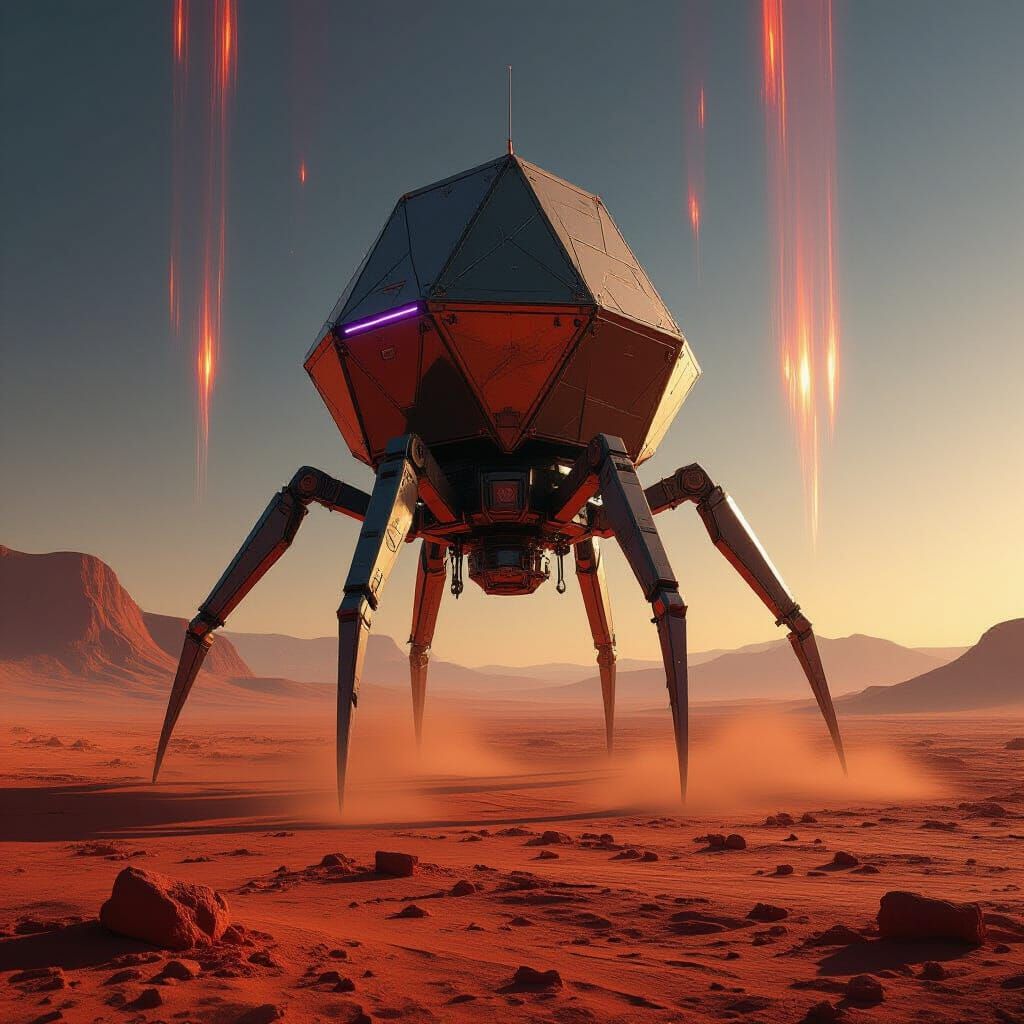 Chrono-Spider Sentry on Mars in 3D Rendering