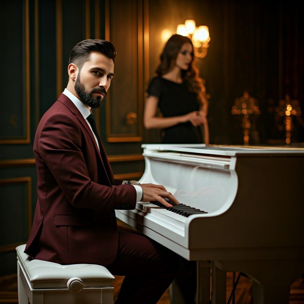 Man in Maroon Suit at Piano, Hollywood Portraiture