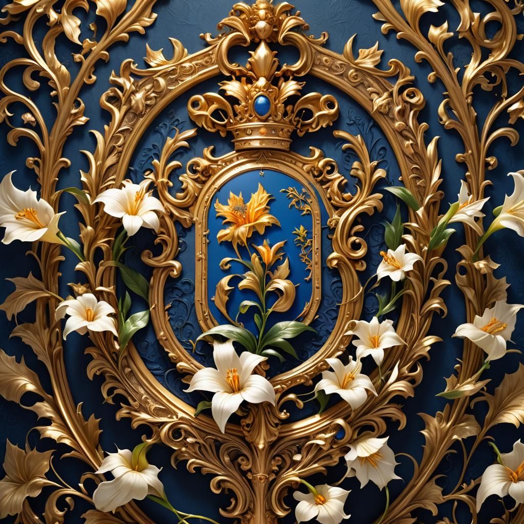 Italian Royal Crest with Madonna Lily in Art Nouveau Style