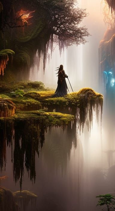 Bioluminescent Moon Goddess in Mirrored Reflection