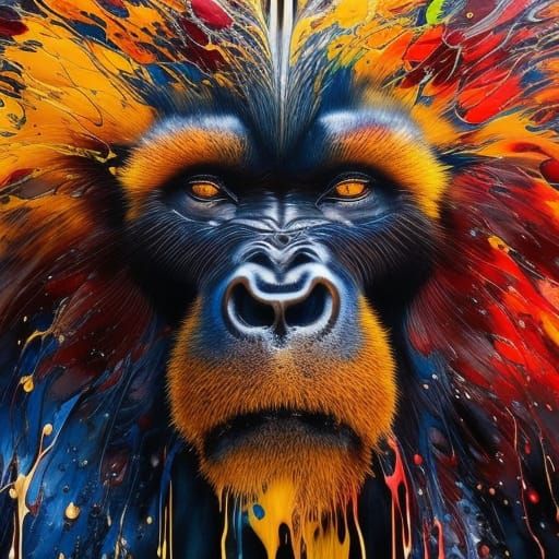 Terrifying Ghost Gorilla in Liquid Watercolor Style