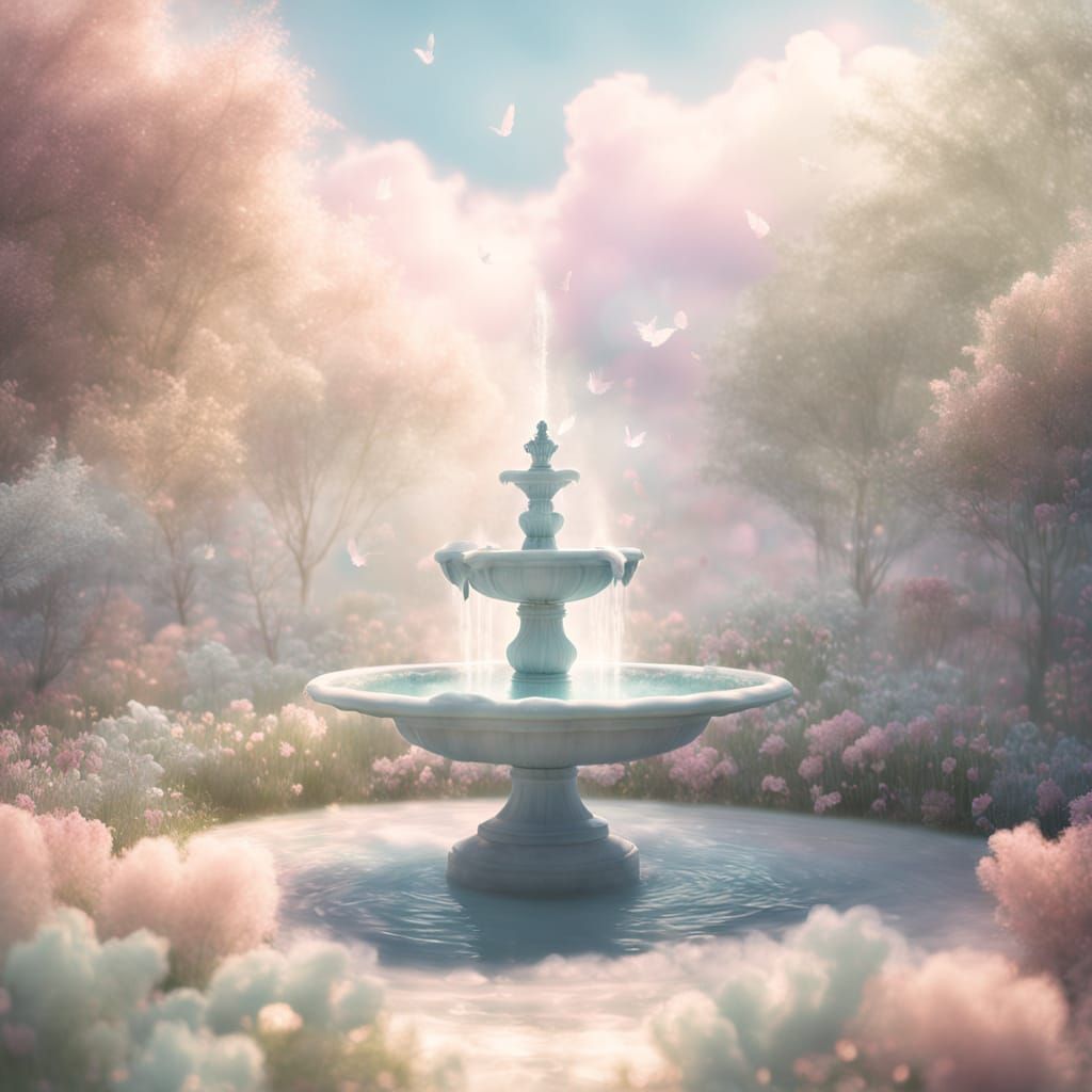 Dreamy Cloud Garden Water Fountain in Pastel Colors