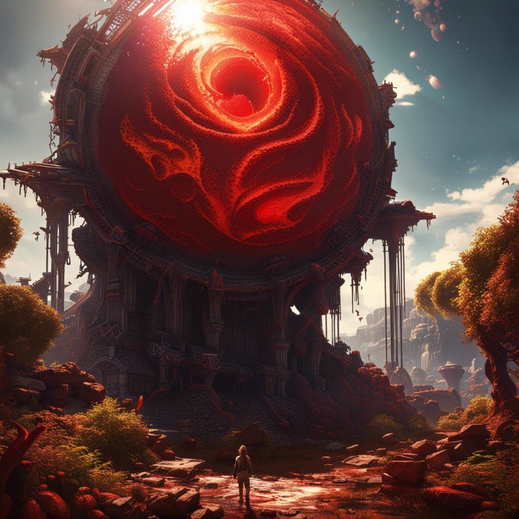 Red Sun Planet in Dark Fantasy Style