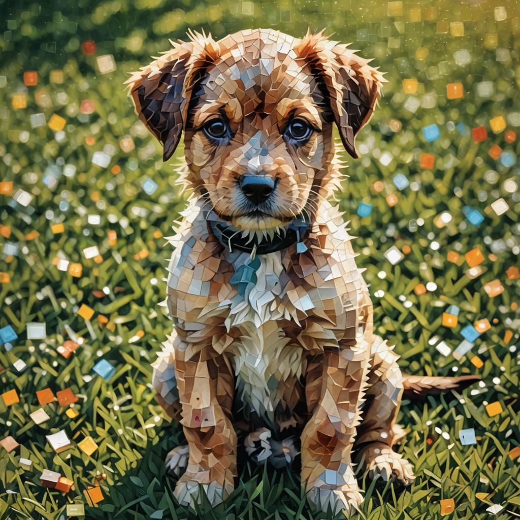 Colorful Pixel Art Puppy Portrait