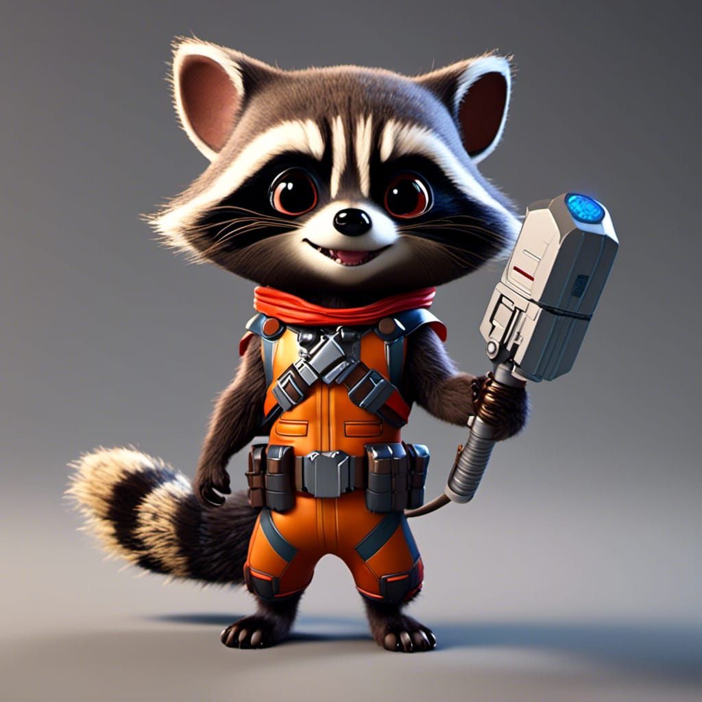Cute Rocket Raccoon with Volumetric Lighting
