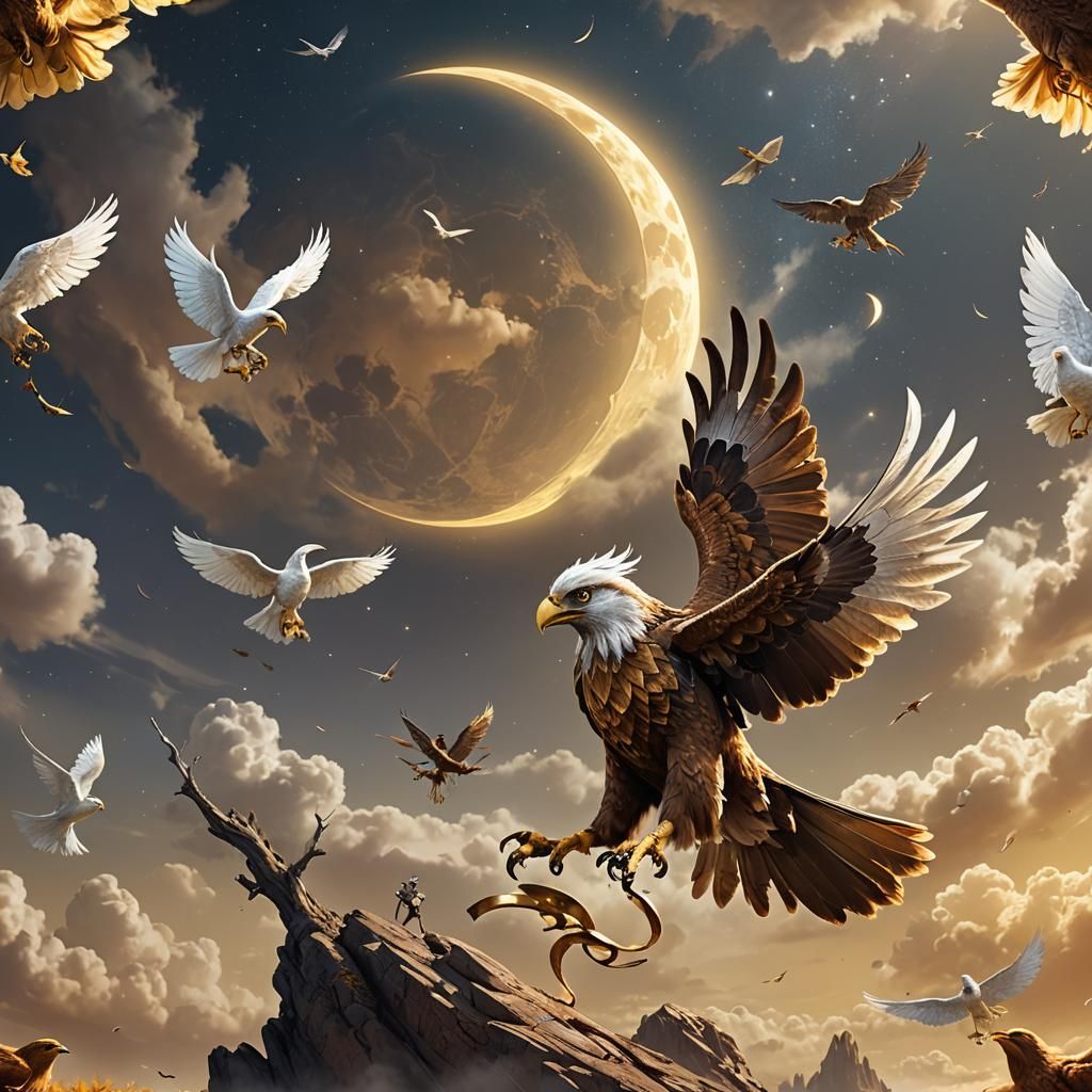 Majestic Angel Rides Metal-Clawed Bird of Prey