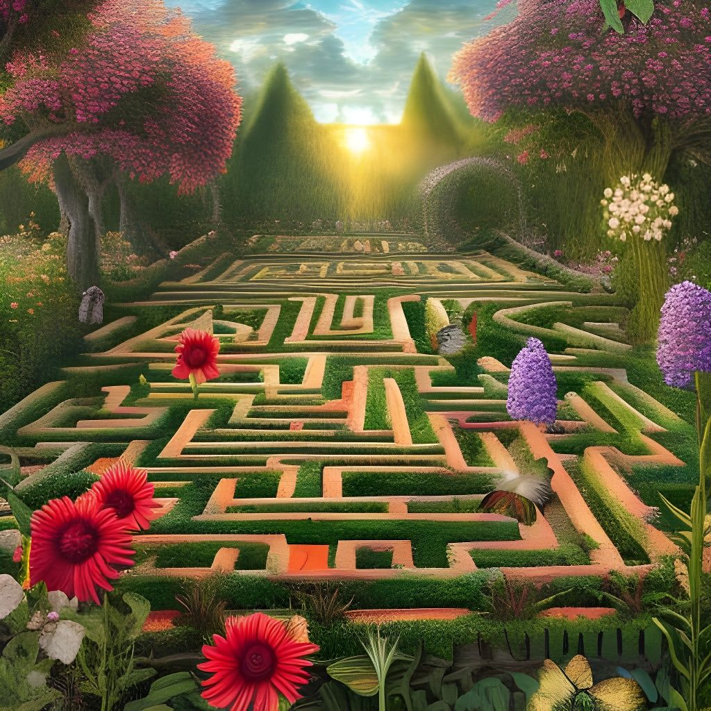 Sunlit French Garden Maze in Summer Landscape
